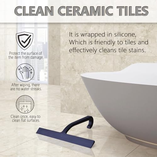 Shower Squeegee for Glass Doors – 10" Silicone Squeegee with Built-in Hook, One-Piece Seamless Design, Streak-Free & No-Scratch Window Cleaner for Bathroom, Mirrors & Tiles (Black) - color: Black, size: 10 Inch