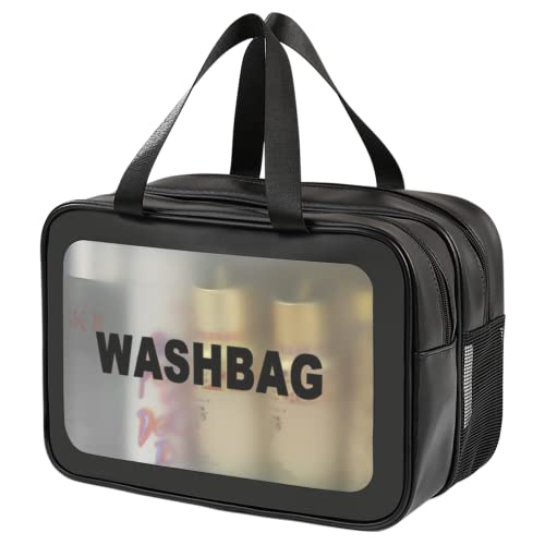 DAPOWER Travel Toiletry Bag for Women and Men, Matte Translucent Toiletry Bag with Handy Handle, Makeup Cosmetic Organizer Bag for Travel Toiletries Accessories (Black-XL) - color: Black-XL