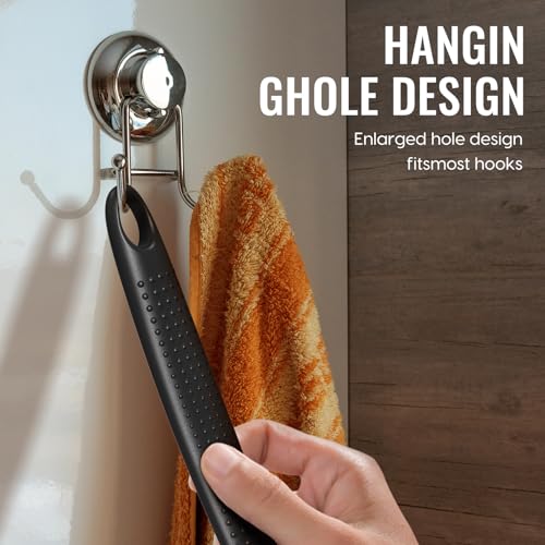 Silicone Back Scrubber for Shower, 17in Lengthen Long Handle Body Brush, Double Sided Shower Brush for Shower Exfoliating and Massage Can Produce Rich Foam, Long Handle Back Scrubber for Men - color: Black