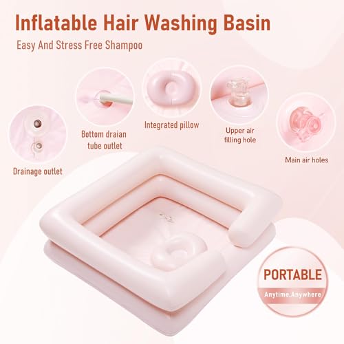 Inflatable Bedside Shampoo Set with Water Bag and Waterproof Shawl. Wash Hair in Bed for Children, the Elderly, Pregnant Women, Post-surgery or Bedridden Patients. Water Bag Capacity 2.1 Gallons (8L)