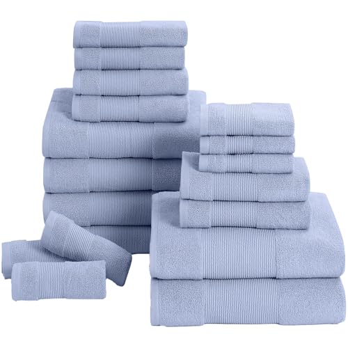 Modern Threads Air Cloud 18-Piece Towel Set - 100% Zero-Twist Cotton, 500 GSM, Quick Dry & Plush, Blue - color: Blue, size: 18 Pcs Towel Set