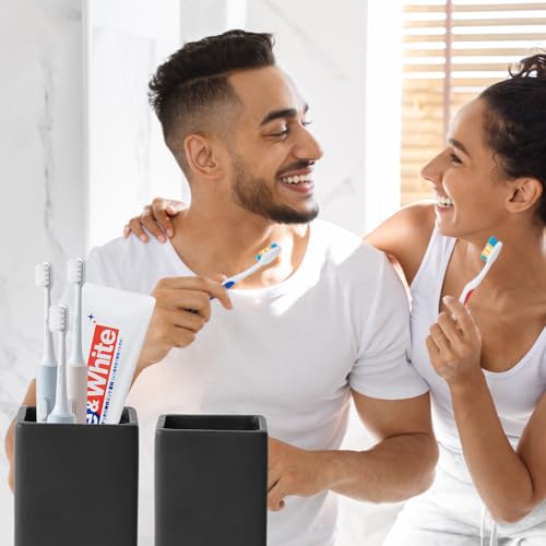 Black Square Toothbrush Holders for Bathrooms - 2 Cups Ceramic Square Toothbrush Toothpaste Holders Set, Bathroom Tumbler Cups Reusable Toothbrush Mouthwash Cup, Bathroom Counter Organizer. - color: Black, size: 2pcs