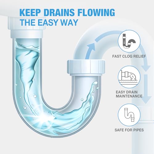 Drain Cleaner Sink Clog Remover: Powerful Foam Powder Unclogger for Kitchen and Bathroom Pipes - Fast Hair Cleaning Solution for Shower Drains (4 Pack)