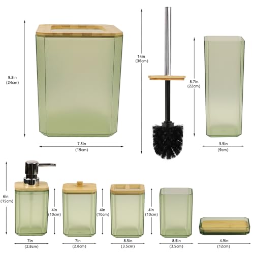 CERBIOR Bathroom Accessories Set 7 Piece Bath Ensemble Includes Soap Dispenser, Toothbrush Holder, Toothbrush Cup, Soap Dish for Decorative Countertop and Housewarming Gift (Green) - style: Green