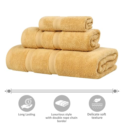 Superior Cotton 8-Piece Towel Set, Soft Plush Essential Towels for Bathroom, Shower, Gym, Spa, Salon, Decor, Includes 2 Bath, 2 Hand, and 4 Face Towels, Zero Twist, Smart Dry Collection, Gold