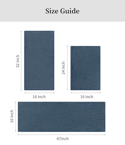 YIHOUSE Bathroom Rugs Sets 3 Piece Blue, 16x24+16x32+16x47in | Non Slip, Quick Dry, Absorbent Washable, Thin Fit Under Door, For Elder, Sink, Laundry - color: Blue, size: 16x24+16x32+16x47