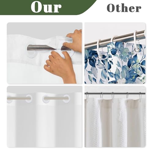 No Hook Shower Curtain with Snap in Liner Set, Neutral Watercolor Botanical Eucalyptus Foliage Print Shower Curtains for Farmhouse Boho Bathroom, Mesh Top Waterproof Bath Curtain, 71x74 Inch - color: Botanical-3