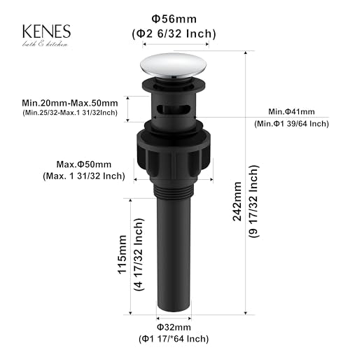 KENES Chrome Bathroom Pop Up Sink Drain with Overflow, Lavatory Bathroom Vanity Sink Drain Stopper, Sink Drain Assembly with Overflow Anti Clog Pop Up Drain - color: Chrome, size: Big Pop up Cap (With Overflow)
