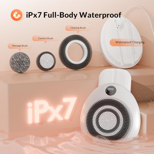 Electric Back Scrubber for Shower, 7'' Large Back Scrubber for Shower Wall, 3 Speed Adjustment Exfoliating Brush for Back Cleansing, Exfoliating - color: White