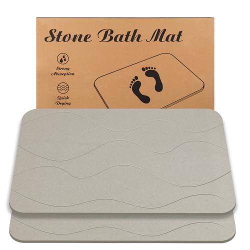 Stone Bath Mat, Diatomaceous Earth Shower Mat, Non-Slip Super Absorbent Quick Drying Bathroom Floor Mat, 2 Pack, Grey White - color: Grey White