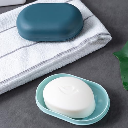 2 Pcs Travel Soap Box,Portable Soap Holder with Lid,Essential for Camping,Gym,Bathroom-Baby Blue+White - color: Baby Blue+white