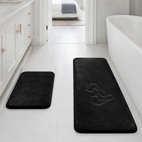 HUXMEYSON Bathroom Rugs Sets 2 Piece, Non-Slip & Quick Dry Bath Mat Set, Ultra Soft Velvet Bath Rugs for Bathroom, Toilet and Shower Floor, Black - color: Black, size: 17"x24"+20"x48"
