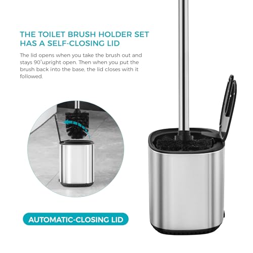 Toilet Brush Holder Set Toilet Bowl Brush Stainless Steel Automatic Open lid Toilet Bowl Cleaner Brush with Durable Bristle Head Toilet Cleaning Brush for Bathroom - color: Stainless Steel