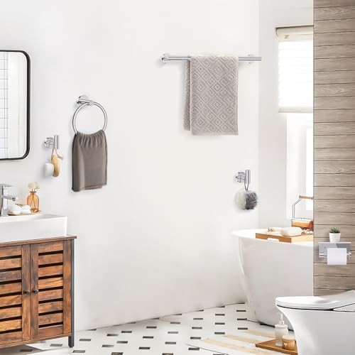 TQKAG 5 Piece Bathroom Towel Bar Holder Sets Polished Chrome Bathroom Hardware Set Stainless Steel Toilet Paper Holder with Shelf Bathroom Accessories Kit Wall Mounted - color: Polished Chrome, size: 5-Pieces Set-A