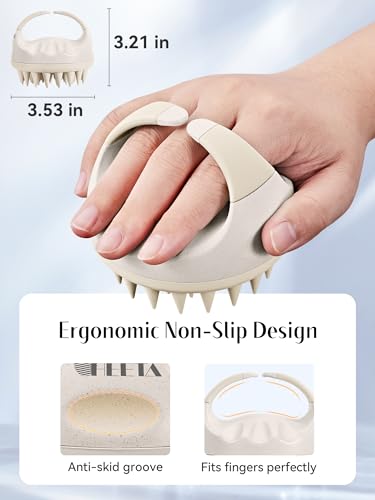HEETA Scalp Massager Hair Growth with Soft Silicone Bristles to Remove Dandruff and Relieve Itching, Shampoo Brush for Hair Care & Relax Scalp, Scalp Scrubber for Wet Dry Hair (Green & Beige) - color: Beige & Green