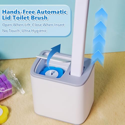 Disposable Toilet Brush Cleaning System, Disposable Toilet Cleaner Wand and Holder Set with 60 Toilet Wand Refills, Extended Handle for Toilet Bowl Cleaners, Bathtub, Bathroom Cleaning - size: 1 set Automatic lid + 60 refills
