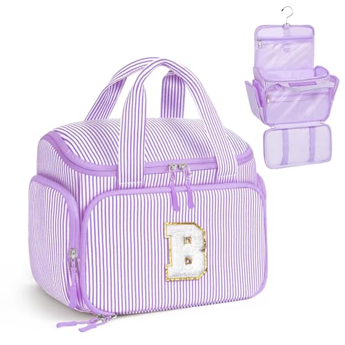 YOOLIFE Initial Hanging Toiletry Travel Bag for Teen Girls Gifts, Purple(B) | Initial Hanging Toiletry Bag for Teen Girls, Birthday Gifts for 5 6 7 8 9 10 11 12 13 14 15 16 17 Year Old Girl - color: Purple, style: B
