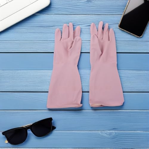 Reusable Non-slip Latex Dishwashing Gloves 4-pair Set Waterproof Heavy Duty Cleaning Gloves for Kitchen, Household, Laundry and Bathroom Use, Size M,