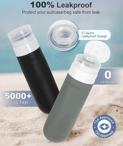Quatish Travel Bottles for Toiletries 6 Pack, Original Patented Leakproof 3 oz Tsa Approved Travel Size Containers, BPA Free Silicone Shampoo and Conditioner Bottles, Cruise Camping Essentials, Black - color: Black