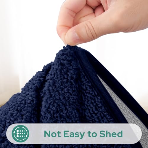 HOMEIDEAS Navy Blue Bathroom Rug Set 2 Piece, Soft Microfiber Tufted Bath Mats, Super Absorbent Non Slip, Machine Washable Bathroom Rugs for Tub, Shower and Floor, 20" x 32" Plus 16" x 24" - color: Navy Blue