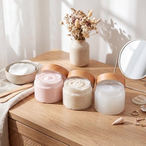 Patelai 4 Pieces Round Wide-mouth Leak Proof Plastic Container Jars with Lids for Travel Storage Makeup Beauty Products Face Creams Oils Salves Ointments DIY Making(2 Ounce,Wood) - color: Wood, size: 2 Ounce