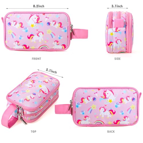 Kids Toiletry Bag for Girls, Travel Toiletry Bag for Little Young Girls Cosmetic Bag Makeup Bag Waterproof Hanging Wash Bag Toddler Toiletries, Unicorn Pink - color: Unicorn-Pink