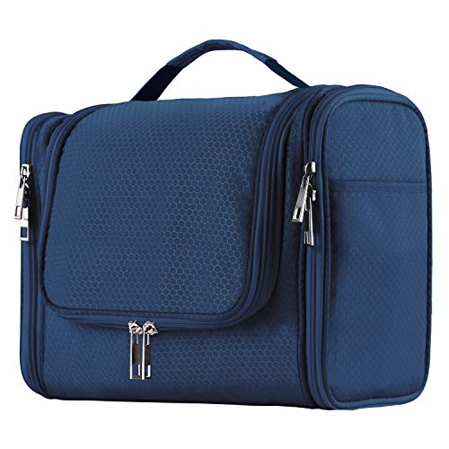 Buruis Hanging Toiletry Bag for Women and Men, Large Water-Resistant Makeup Organizer with Sturdy Hook, Lightweight Nylon Dopp Kit for Full-Sized Toiletries & Cosmetics, Blue - color: Blue, size: Large