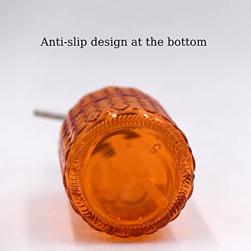 16 oz Diamond Pattern Glass Soap Dispenser, Kitchen and Bathroom Refillable Soap Dispenser with Rust Resistant Stainless Steel Pump for Hand Soap, Lotion Glass Liquid Dispenser - color: Orange