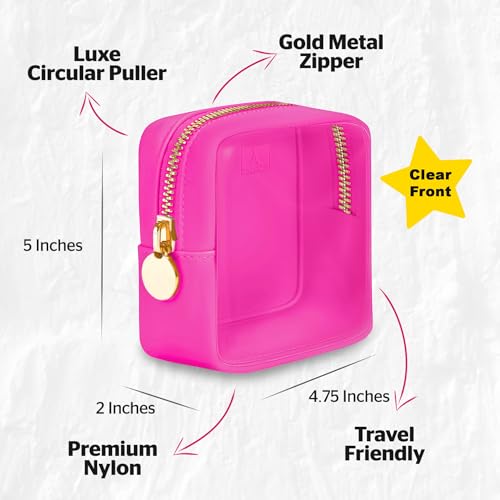 DANCOUR Clear Mini Makeup Bag for Purse Small Cosmetic Pouch Travel Case Transparent Toiletry Organizer Portable Clear Pouch Hot Pink - color: Hot Pink, style: Mini