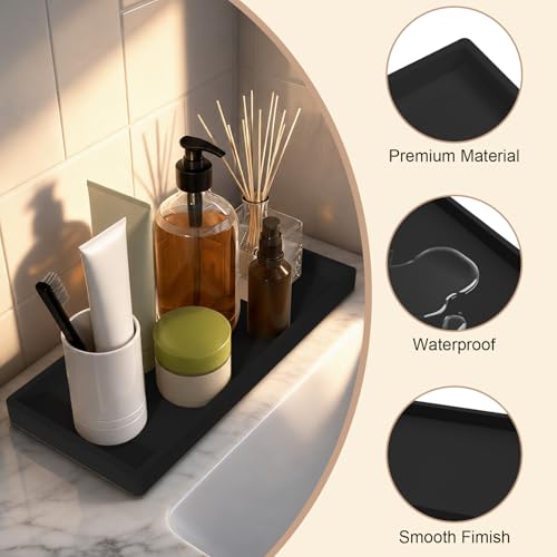 Bathroom Vanity Tray Black, Silicone 11.8 x 5 Inch Toilet Tank Tray Decor, Extra-Large Candle Tray for Bathroom Holders and Organizers, Waterproof Perfume Tray for Dresser for Vanity, Kitchen - color: Black, size: 11.8" x 5" x 0.8"