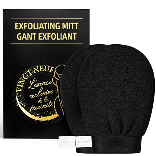 Premium Exfoliating Gloves for Shower 1Pcs, 100% Viscose Deep Exfoliating Body Scrubber, Dead Skin Remover, Washcloth Body Exfoliator Scrubber for Self-Tan Removal, Smooth & Renewed Skin - color: Black
