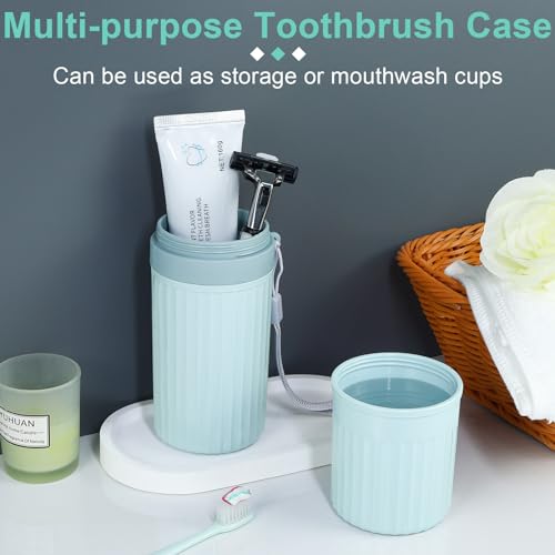 Mulbozy Travel Toothbrush Holder, Large Travel Toothbrush Cup Case, Portable Travel Toothbrush Toothpaste Makeup Storage for Business Trip Camping School - Blue - color: Style C-Blue