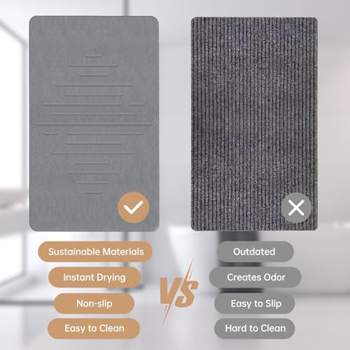 THMINS 2 Pack Extra Large Stone Bath Mat, 32''x20'' Non-Slip Diatomaceous Earth Stone Bath Mat, Super Absorbent Quick Drying for Bathroom, Easy to Clean