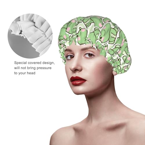 Cute Frogs Shower Cap For Women Reusable Waterproof Double Layers Bath Cap Hair Protection Elastic Ladies Spa Salon Shower Hat - color: Cute Frogs
