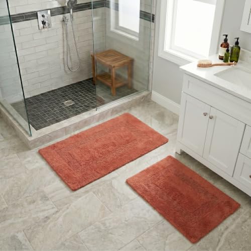 Bathroom Rugs - 2 - Piece Cotton Bathroom Mat Set - Machine Washable Bath Mats for Washroom, Kitchen, or Laundry Room by Lavish Home (Brick) - color: Brick
