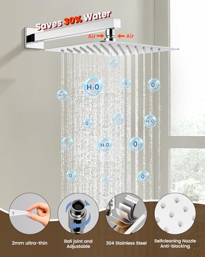 gotonovo Shower System with Tub Spout,Waterfall Tub Shower Faucet Set for Bathroom Head and Handle Set Wall Mounted 3 Function Rough-in Valve and Trim Included 12 inch Shower Head Polished Chrome - color: Polished Chrome, size: 12 inch Shower Head