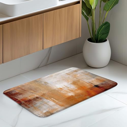 Orange Brown Grey Abstract Bath Rug, Non-Slip Microfiber Soft Plush Modern Bathroom Mat Carpets Floor Mat for Bedroom Kitchen Bathroom Toilet 17x29 Inch - color: Orange