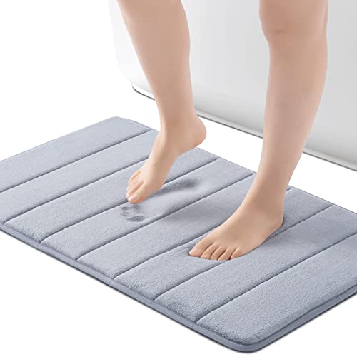 ROSMARUS Memory Foam Bath Mat 20” x 32”, Water Absorbent Shower Mat, Thick Non Slip Bath Rugs with PVC Backing, Ultra Soft for Bathroom Floor & Tub, Grey - color: Grey, size: 20" x 32" (Rectangular)