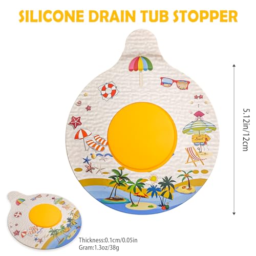 Silicone Bathtub Drain Stopper with Beach Scenery Print - Universal Tub Plug Cover, Beautiful Coral Reef Design - Ideal Gift for Kids, Tots, Babies (White) - color: White