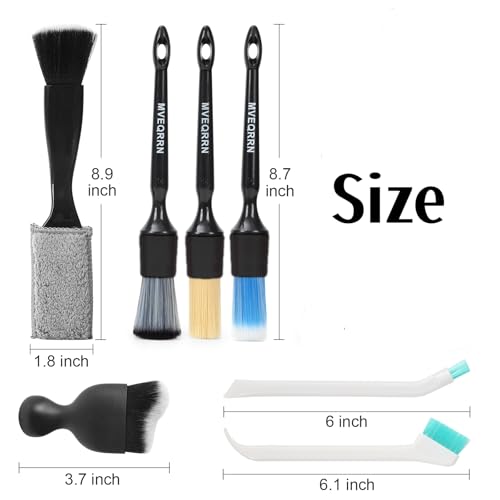 MVEQRRN 7PCS Car Detailing Brush Set,Boars Hair Detail Brush Kit(Black) | Ultra Soft No Scratch, Car Dust Brush,Car Detailing Brushes Kit, Detail Brushes Car Detailing for Interior Exterior - color: 7pcs detail brush set black