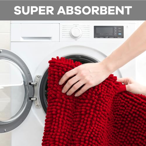 Burgundy Bathroom Rugs Sets 4 Piece with Toilet Lid Cover, Non Slip Bathroom Mats Extra Soft Chenille Bath Rugs Absorbent Shaggy Rugs Perfect Plush Mats U-Shaped Toilet Rug Set Home Decoration - color: Burgundy, size: 1'8" x 2'8" (Square + oval + U-shape)