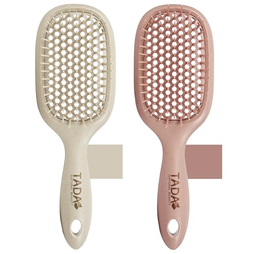 TADA Natural Beauty Hair Brush Detangler for Curly, Thick, Wavy, and Thin Hair - Ventilation Holes for Quick Drying and Styling, Detangler Brush for Women, Men, Kids (4 Colors) (2PK #2) - color: 2PK #2
