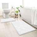 HOMEIDEAS White Bathroom Rug Set 2 Piece, Soft Microfiber Tufted Bath Mats, Super Absorbent Non Slip, Machine Washable Bathroom Rugs for Tub, Shower and Floor, 20" x 32" Plus 16" x 24" - color: White