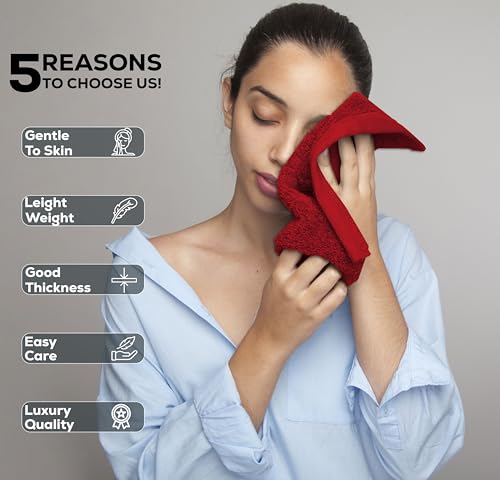 GOLD TEXTILES Luxury Wash Cloths Set of 12, Red (13x13 Inches) 100% Ring Spun Cotton, Premium Feel with High Absorbancy Ideal Washcloths for Bathroom,Salon, Spa and Gym - color: Red, size: 12 Pack 13x13