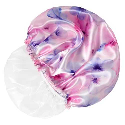 4 PCS Shower Caps for Women, 3D Printing Bath Caps, Double Layers Shower Cap Reusable Waterproof, Bathing Shower Caps, Environmental Protection Hair Bath Hat - Flower C - color: 3D Flower C 4 PCS/Set