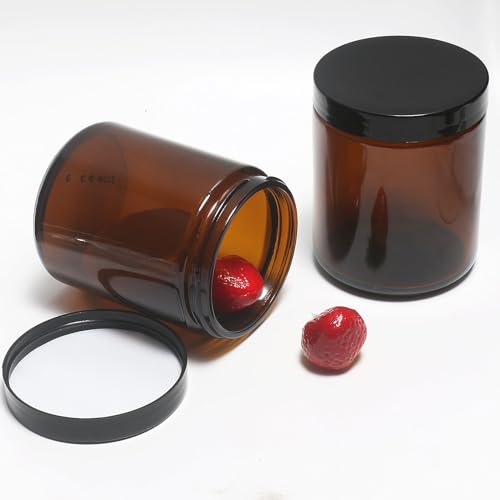8oz Glass Jars with Lids, 2 pack Jars Amber 250g Empty Round Cosmetic Containers for Sample, Powder,Body Butter,Cream, Lotion, Spice