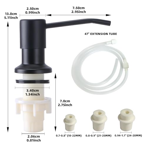 Soap Dispenser for Kitchen Sink, Built in Sink Soap Dispenser, Countertop Soap Dispenser Pump with 47" Extension Tube kit, No Need to Fill Little Bottle Again, Black - color: Black