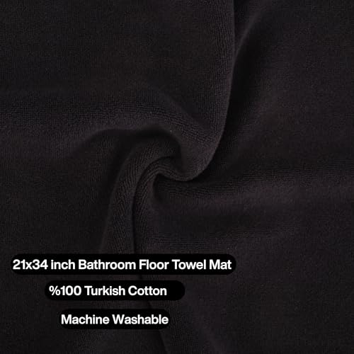 Turkish Cotton Bath Mat Set of 2-100% Turkish Cotton 21x34 inch Bathroom Floor Towel Mat (Not Rug) - Absorbent 900 GSM Hotel Spa Quality Floor Towels - Machine Washable Quick Dry - color: Black (Zen Design)