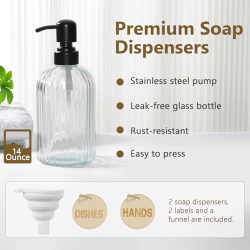 Shinowa Kitchen Dish Soap Dispenser Set, 14OZ Glass Bottle with Rustproof 304 Stainless Steel Sponge Holder and Instant Dry Tray, Hand and Dish Soap Dispenser Set for Kitchen Sink Organizer, Silver - color: Silver + Dark Grey + Transparent