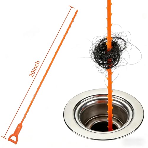 20 Inch Drain Snake, Drain Clog Remover – Reusable Flexible Snake Drain Hair Removal Tool for Sink, Drain Snake Hair Removal – Easy Use Plumbing Unclogger for Toilet, Bathroom Tub & Sewer (10 Pack)